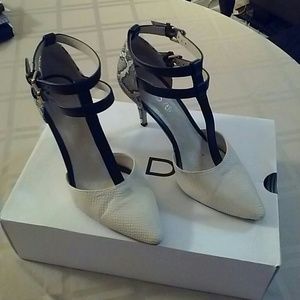 Sexy strappy heels. Bone and animal print